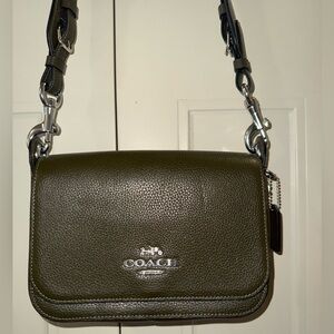 Coach Olive/Army Green Jes Messenger leather Crossbody Bag, silver hardware